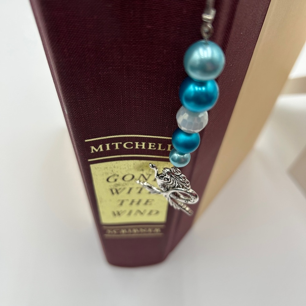 Blue and Silver Beaded Bookmark with mermaid charm